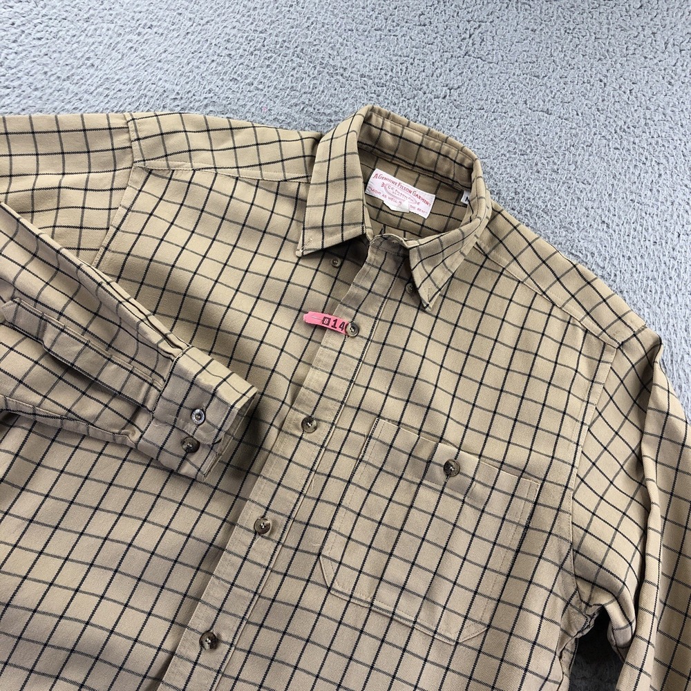 Vintage CC Filson Shirt Mens Medium Beige Windowpane Heavy Long Sleeve Workwear